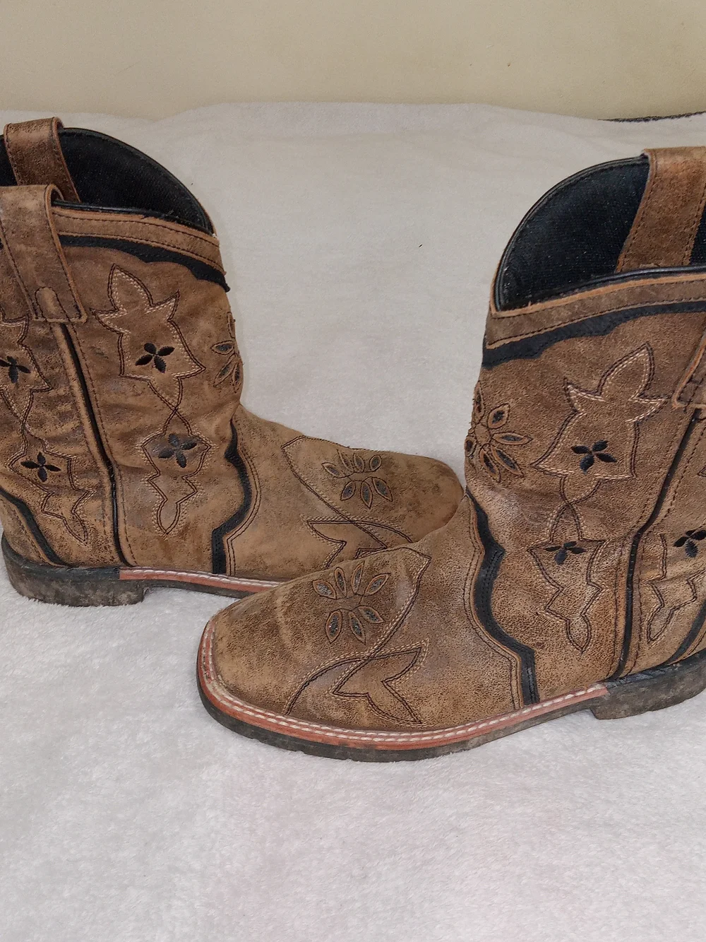 Dan Post Cowboy Boots Girls Size 6D Brown Distressed Leather Western Floral
